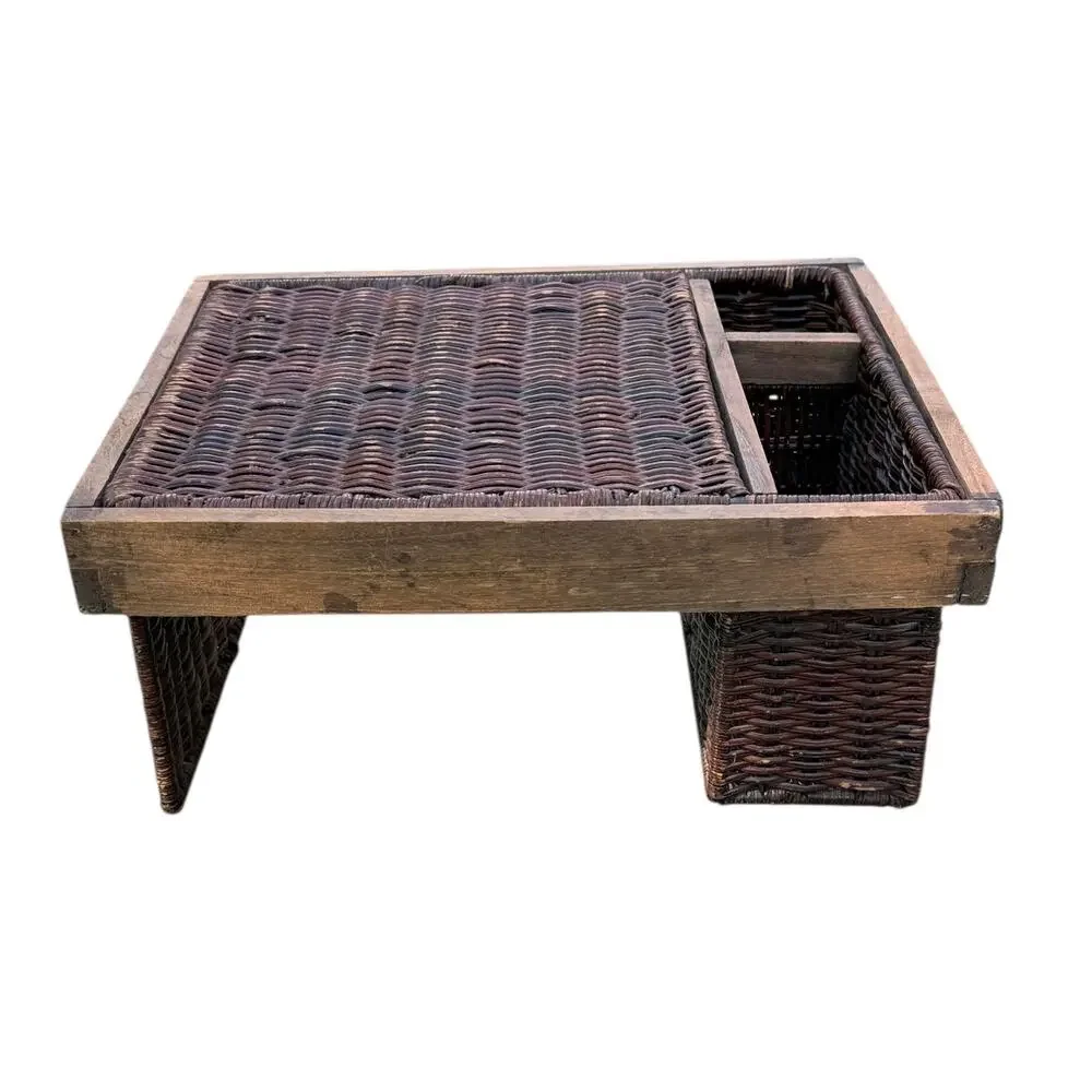 Vintage Rattan and Wood Utensil & Plate Caddy